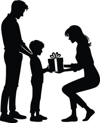 Parents giving gift box to child Vector Illustration isolated on a white background