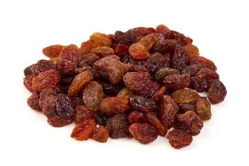 Raisins Pile, Dried Fruit, isolated on white background