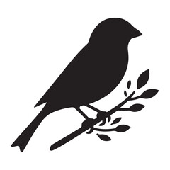 Sparrow Silhouette On A Branch On A White Background