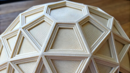 Geometric decagon pattern on 3D printed object with intricate circular texture and layered design creating modern artistic effect
