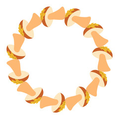 Cozy autumn flat vector frame with mushrooms. Hand drawn illustration for banners, social media, cards