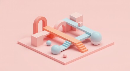 Abstract Geometric Shapes with Soft Pastel Colors in Minimalist Design