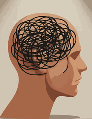 Abstract Illustration of Overthinking Mind – Mental Health Concept Art

