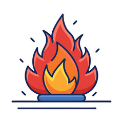 Stylized illustration of a bright red and orange fire with sparks