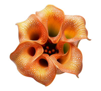 A flower with orange petals and green leaves