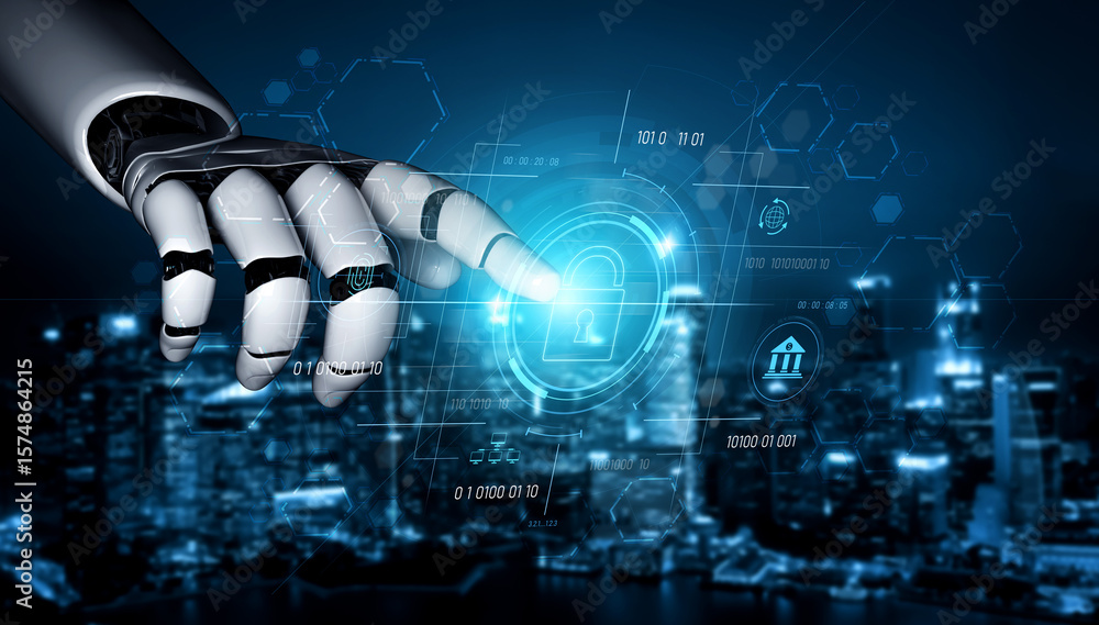 Poster ai securing digital access through biometric authentication, protecting identity, monitoring threats