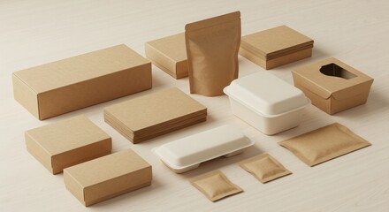 Variety of Eco-Friendly Food Packaging in Natural Brown Color