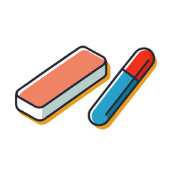 Stylized isometric illustration of an eraser and a pen