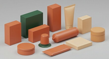 Minimalist arrangement of abstract packaging and beauty products