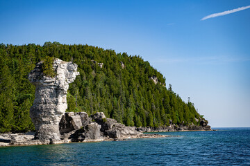 View of flowerpot rock formations on Flowerpot Island in Tobermory.