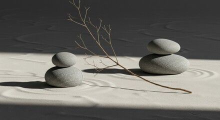 Tranquil Zen Stones with Minimalist Design in Calm Sand Background
