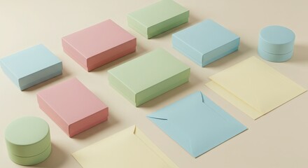 Colorful Gift Boxes and Envelopes on Soft Beige Background