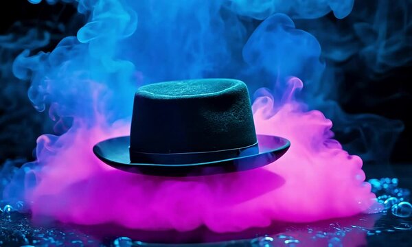 Floating hat in vibrant smoke