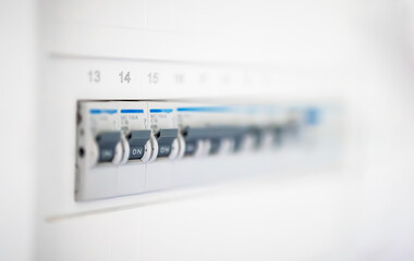 Close-up view of switches on fuse board.