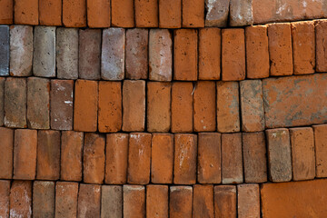 red brick arranged in rows, building material, material texture