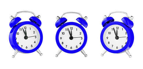 classic watch, pointer clock, Blue color alarm watch on isolated white background close up