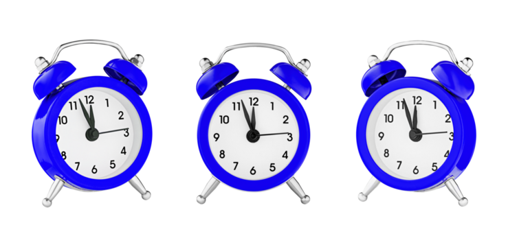 classic watch, pointer clock, Blue color alarm watch on isolated white background close up