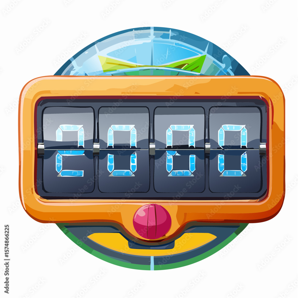 Poster retro digital clock displaying the number 2000 in a unique style