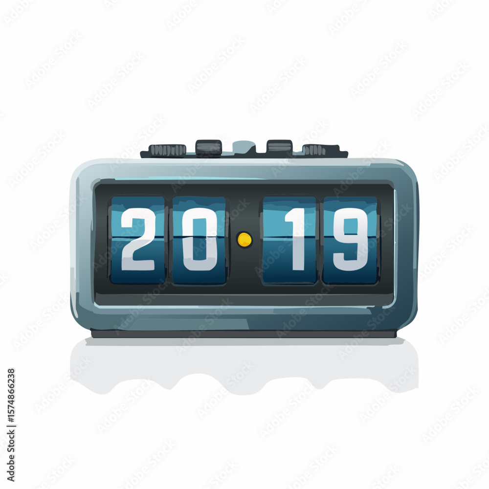 Poster retro flip clock displaying twentyone showing time and date