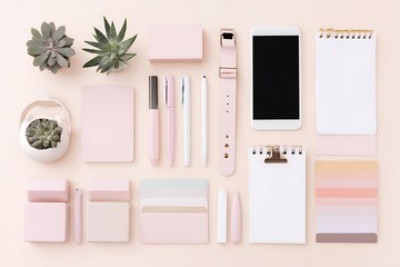 Pink stationary succulents lifestyle flatlay aesthetic