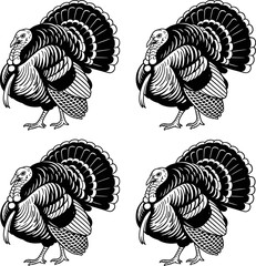 Black and White Turkey Vector Set – Bold High Contrast Design