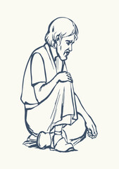 Vector illustration. A man is sitting on the ground