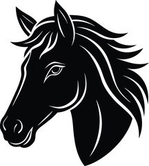 Black horse head vector with flowing mane – elegant profile illustration