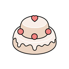 A decorated cake with a heart and colorful balls on a white background