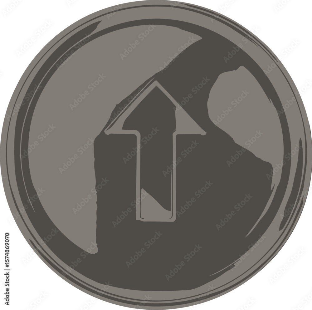 Poster grey circular button with upward arrow icon 3 d render on white background vector