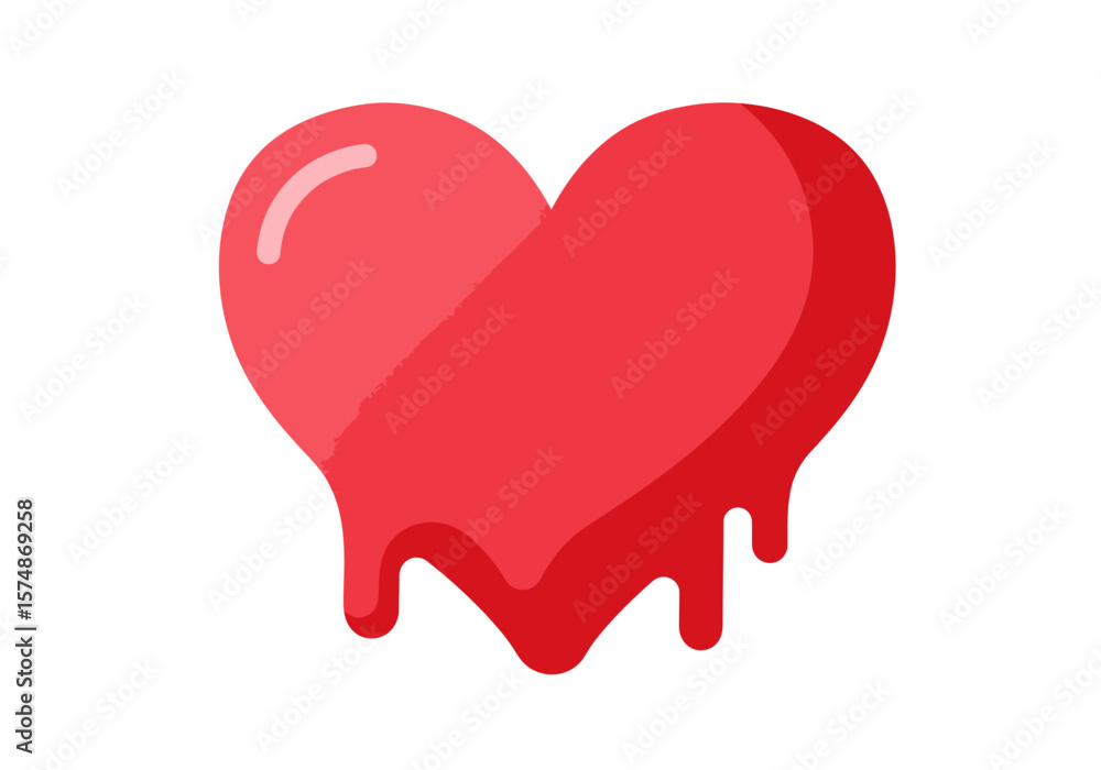 Poster dripping red heart graphic with glossy highlight and textured surface.