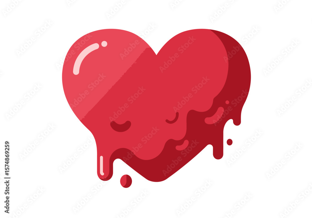Poster dripping red heart graphic with glossy highlight and rounded edges.