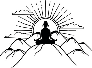 Peaceful Silhouette of Person Meditating on Mountain at Sunrise