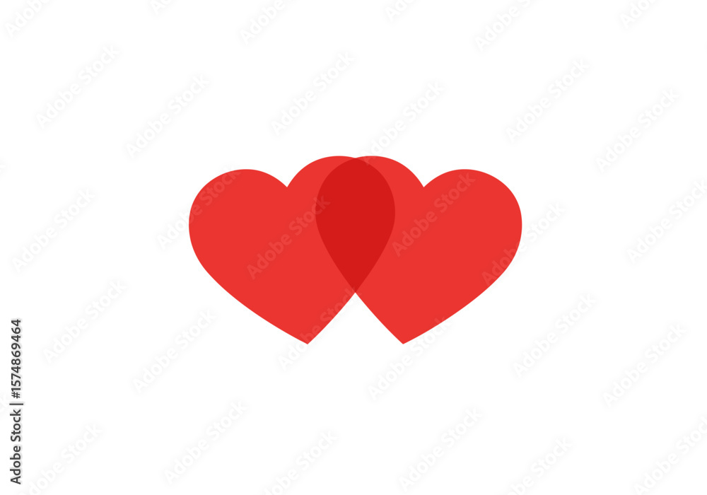Poster interlocking red hearts symbolizing love and connection overlapping design.