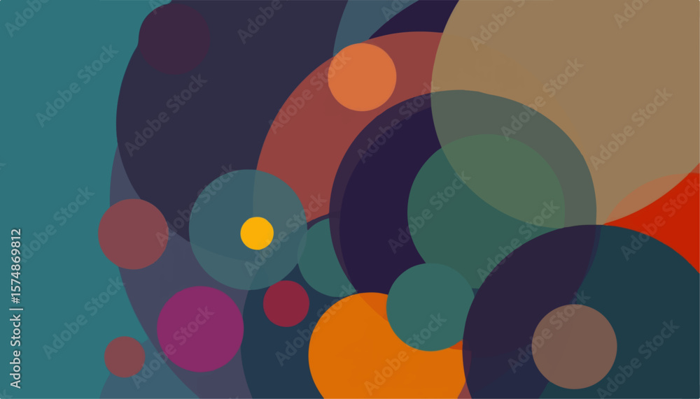 Aufkleber an abstract graphic showcases overlapping, colorful circles on a blue backdrop creating a vibrant an