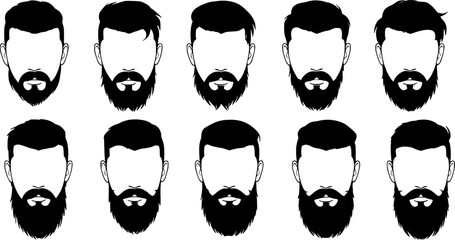 Set of men hairstyles with beards and mustache. .Gentleman haircuts and shaves. Vector illustration.

