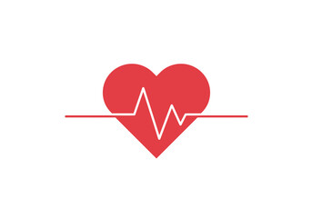 Red Heart with White Electrocardiogram Line Medical Symbol Health Concept.