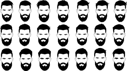 Set of men hairstyles with beards and mustache. .Gentleman haircuts and shaves. Vector illustration.
