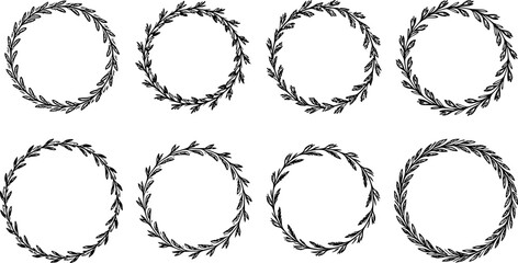 Laurels frames branches with circle borders vector collection. Vintage floral wreaths with leaves , flower, herb, swirls, ornate. Decorative elements for logo, wedding invitation, banner, packaging
