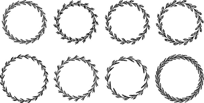 Laurels frames branches with circle borders vector collection. Vintage floral wreaths with leaves , flower, herb, swirls, ornate. Decorative elements for logo, wedding invitation, banner, packaging