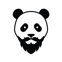 Black outline panda head with beard and mustache animal