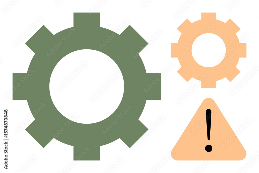 Aufkleber two gears of differing sizes highlight teamwork a warning triangle suggests caution, system error, o