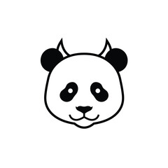 Black outline panda head with devil horns vector white
