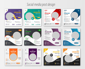 Business Social Media Square Post Template | Mega collection of 12 social media post design template | 