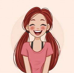 Extremely Happy Cartoon Girl with Red Hair
