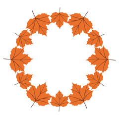 Fall season flat frame with big and small orange leaves in modern vector style. Hand drawn set for banners, cards, social media