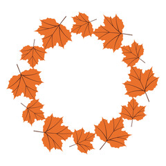 Autumn nature flat vector frame with big and small orange leaves for seasonal projects. Hand drawn illustration for banners, cards, social media