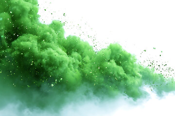 Explosion of Vibrant Green Powder with Glittering Particles on a White Background