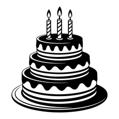 Elegant Layered Cake with Lit Candles: A meticulously crafted three-tiered cake, topped with three lit candles, exudes an aura of festive cheer and sweet indulgence. perfect for conveying celebration.