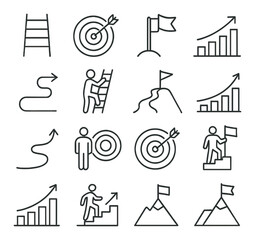 Success and achievement collection, goal symbols. motivation and progress icon set