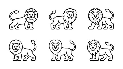 Obraz premium Vector art of a group of six stylized lion icons presented in black outline
